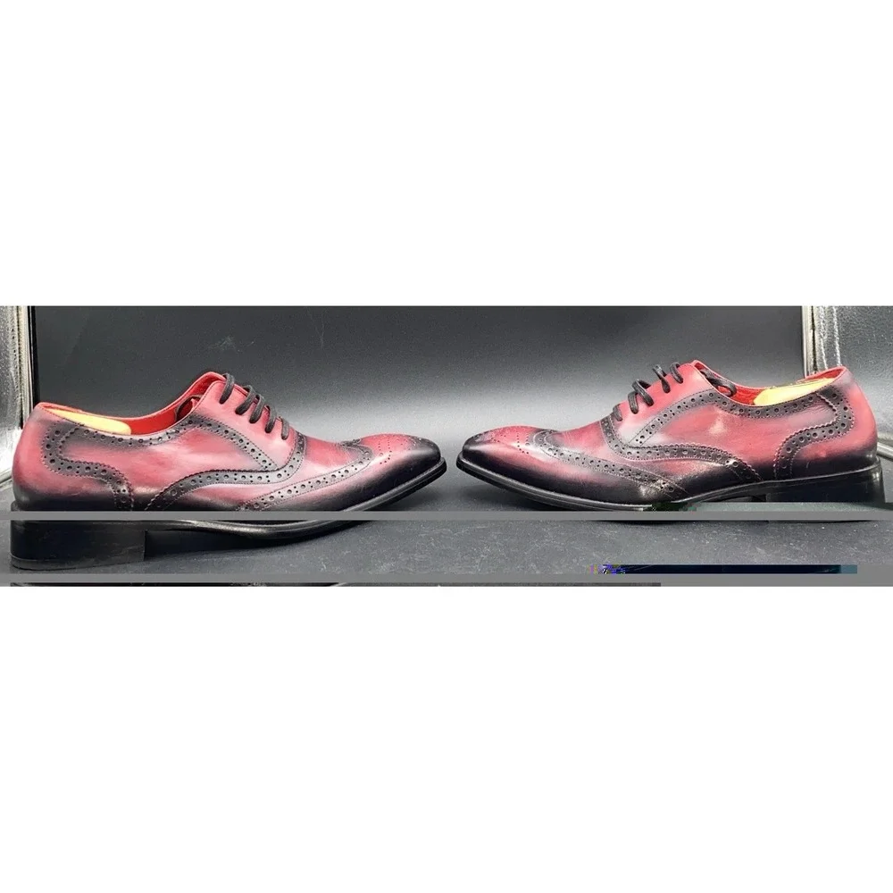 Encore by Fiesso red‎ and black leather wingtip brogue Oxford shoes 42